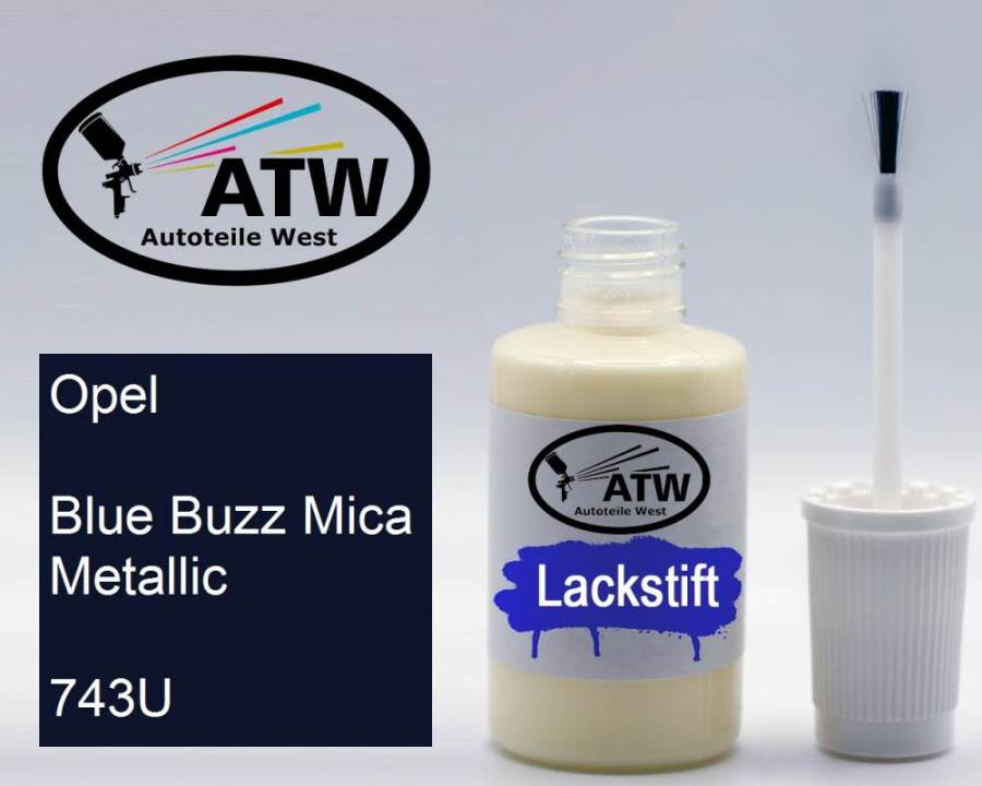 Opel, Blue Buzz Mica Metallic, 743U: 20ml Lackstift, von ATW Autoteile West.